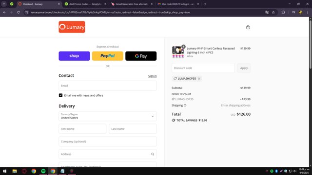 Lumary checkout page showing Lumary discount code box | Screenshot taken by SimplyCodes community member on Sep 9, 2025