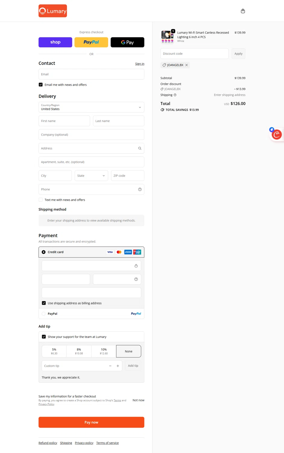 Lumary promo code screenshot showing code JOANGELBX applied at Lumary checkout page. Uploaded by SimplyCodes community member kanEki12 on Jun 2, 2026