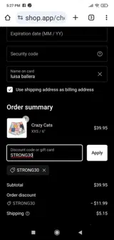 STRONG30 coupon verification screenshot