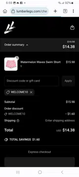 WELCOME10 coupon verification screenshot