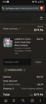 Candidlookz coupon verification screenshot