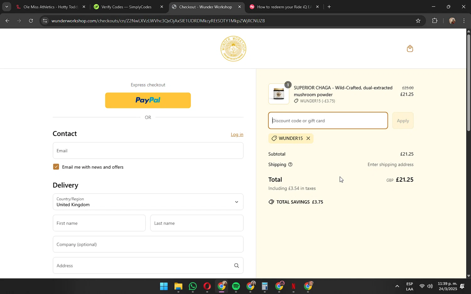Lumie checkout page showing Lumie discount code box | Screenshot taken by SimplyCodes community member on Mar 25, 2025