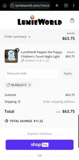 BUNDLE15 coupon verification screenshot