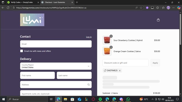 Lumi Gummies checkout page showing Lumi Gummies discount code box | Screenshot taken by SimplyCodes community member on Sep 8, 2025