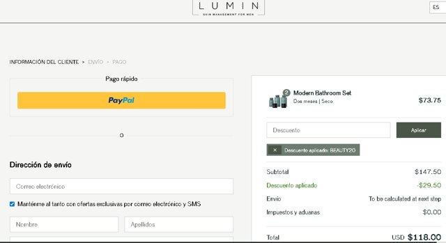 LUMIN checkout page showing LUMIN discount code box | Screenshot taken by SimplyCodes community member on Mar 10, 2021