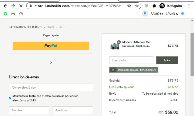LUMIN checkout page showing LUMIN discount code box | Screenshot taken by SimplyCodes community member on Mar 23, 2021