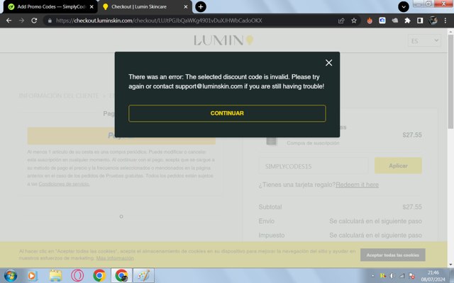LUMIN checkout page showing LUMIN discount code box | Screenshot taken by SimplyCodes community member on Jul 9, 2024