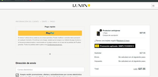 LUMIN checkout page showing LUMIN discount code box | Screenshot taken by SimplyCodes community member on Jun 26, 2024