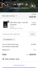 5WREATH5 coupon verification screenshot
