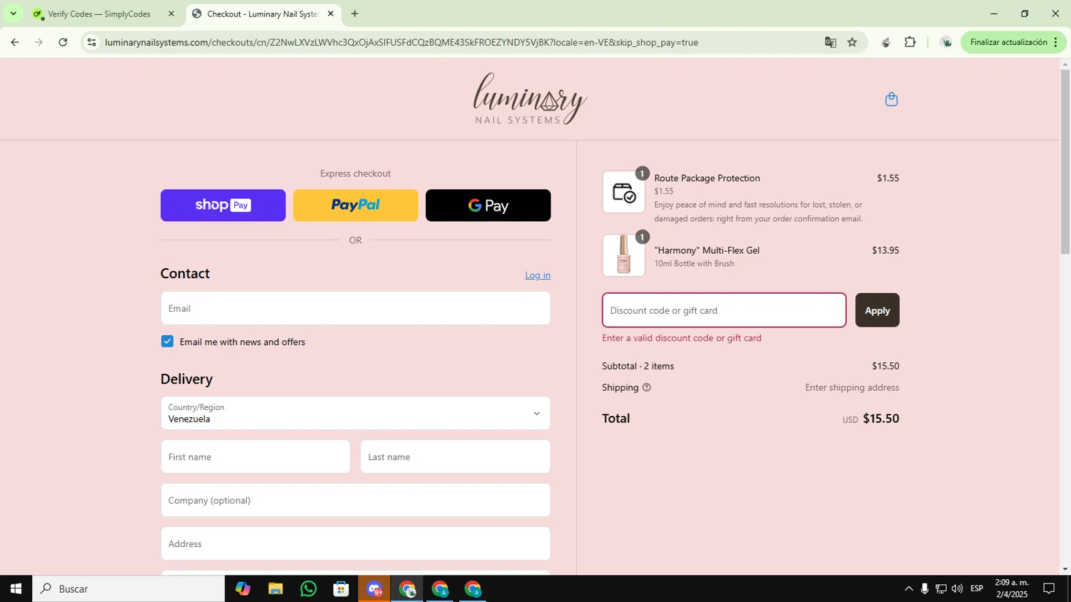 Luminary Nail Systems discount code screenshot showing code HARMONY10 applied at Luminary Nail Systems checkout page. Uploaded by SimplyCodes community member YUPITAISON on Apr 2, 2025