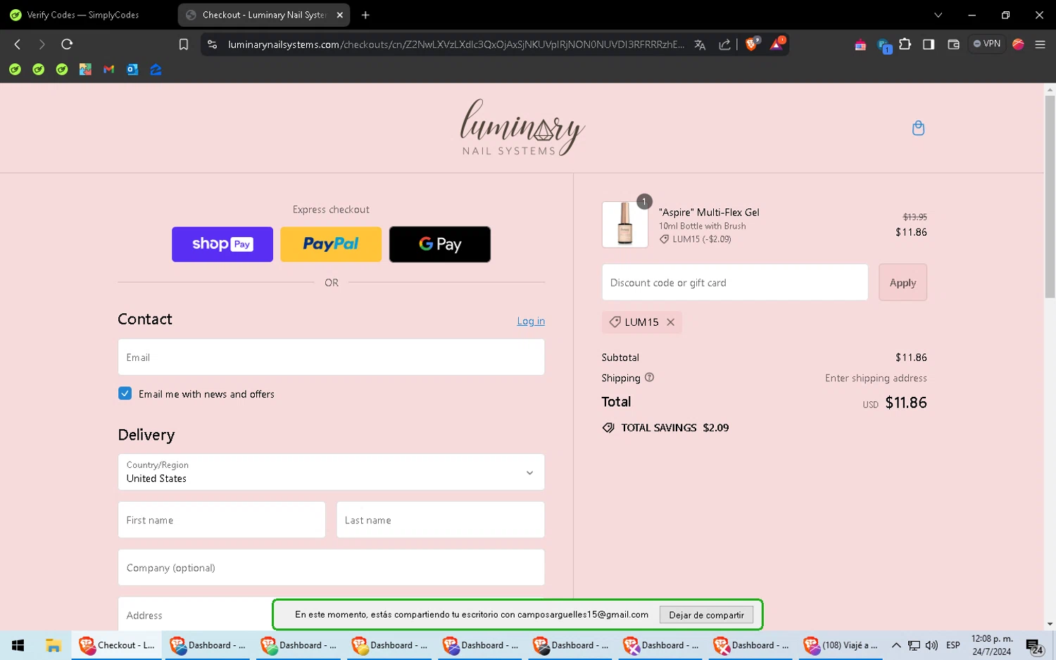 where to use Luminary Nail Systems promo code box
