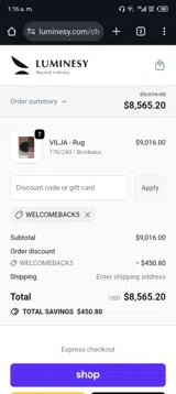 Luminesy coupon verification screenshot
