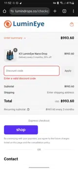 LuminEye coupon verification screenshot
