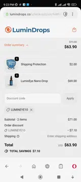 LuminEye coupon verification screenshot