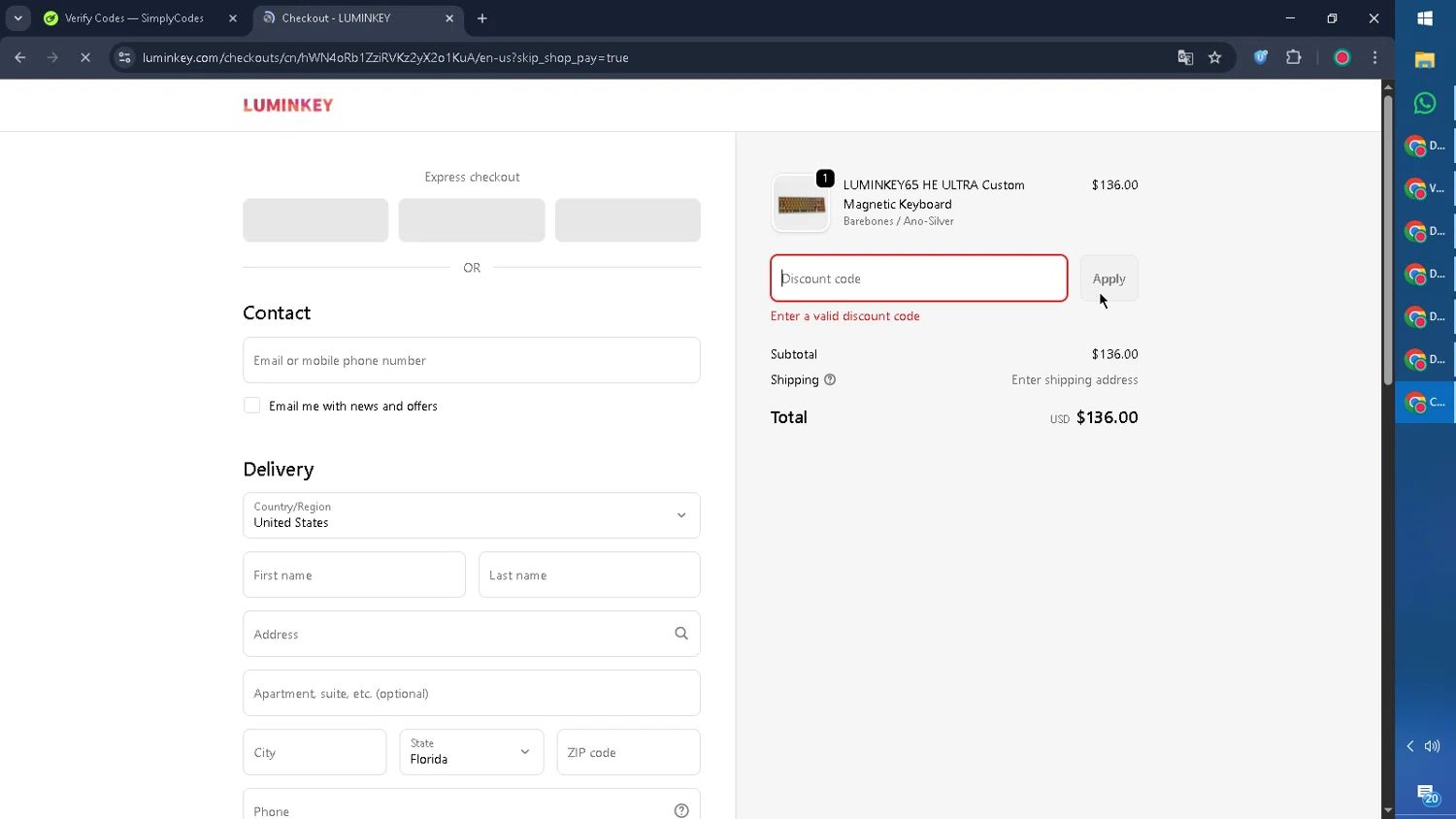 LUMINKEY discount code screenshot showing code LOVE applied at LUMINKEY checkout page. Uploaded by SimplyCodes community member Cynoxx on Nov 2, 2025