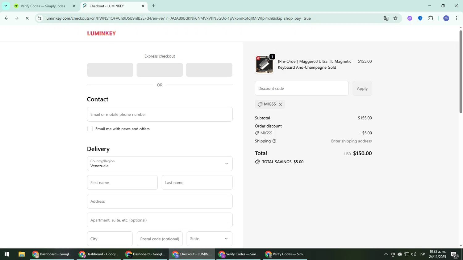 LUMINKEY checkout page showing LUMINKEY discount code box | Screenshot taken by SimplyCodes community member on Nov 24, 2025