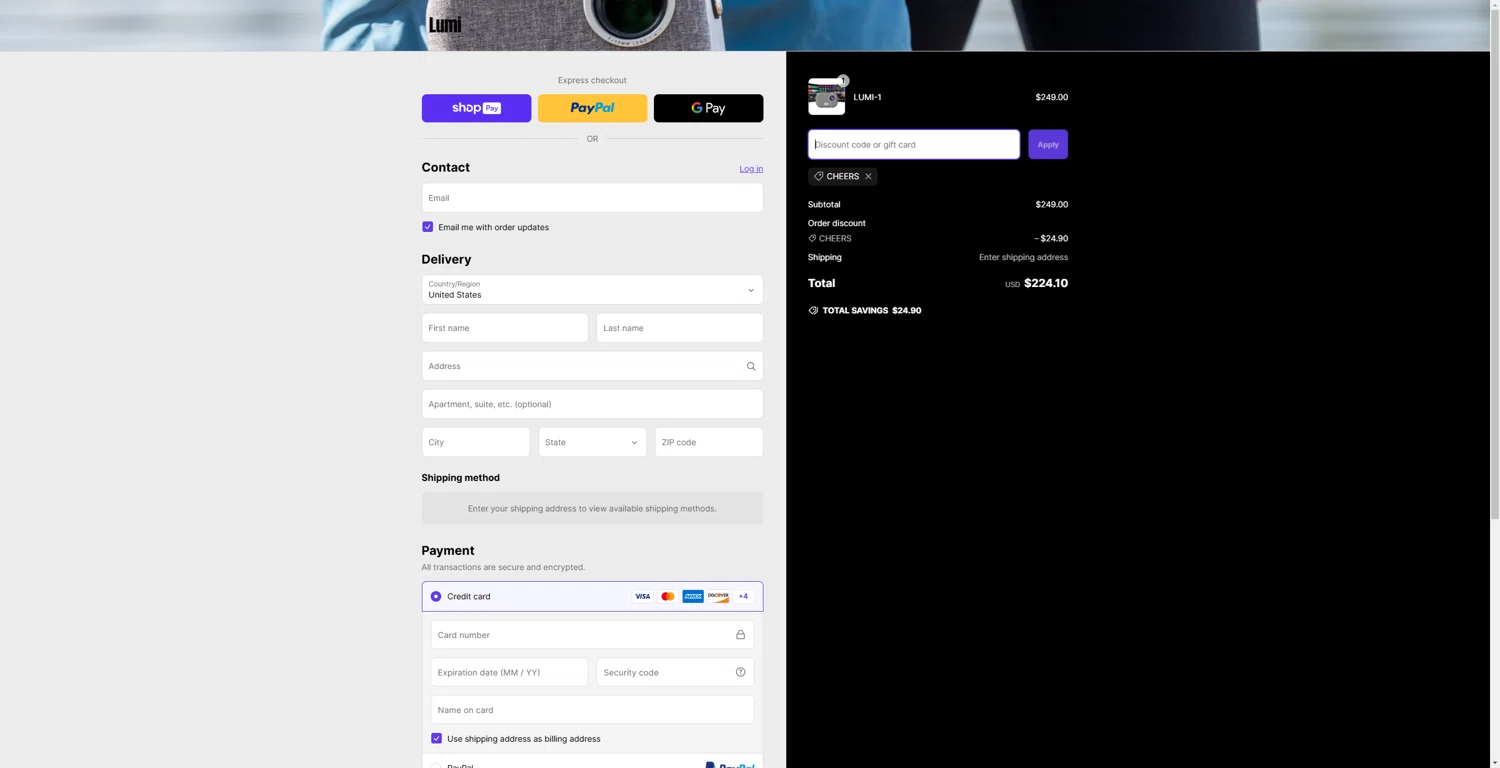 Lumi Projector discount code screenshot showing code CHEERS applied at Lumi Projector checkout page. Uploaded by SimplyCodes community member Tenmyoldy on Mar 14, 2025