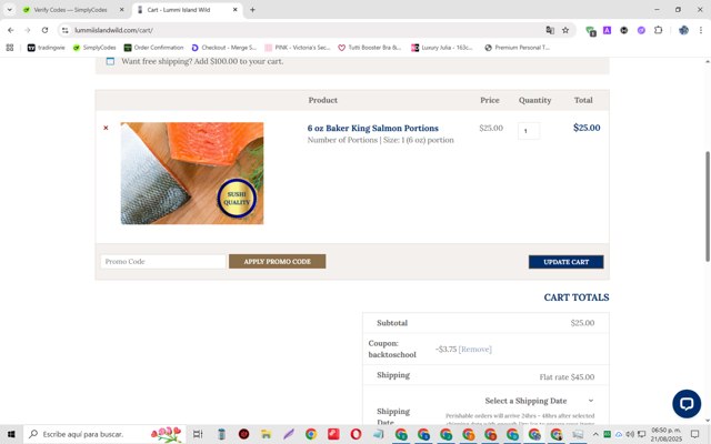 Lummi Island Wild checkout page showing Lummi Island Wild promo code box | Screenshot taken by SimplyCodes community member on Aug 21, 2025