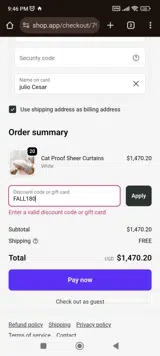 FALL180 coupon verification screenshot