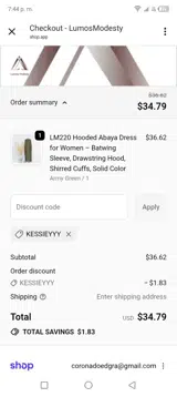 KESSIEYYY coupon verification screenshot