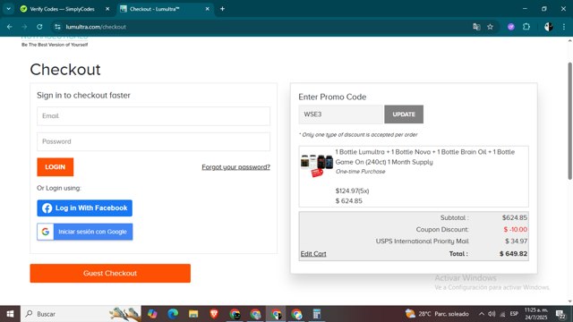 LumUltra checkout page showing LumUltra promo code box | Screenshot taken by SimplyCodes community member on Jul 24, 2025