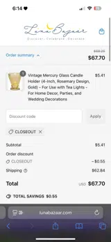 CLOSEOUT coupon verification screenshot