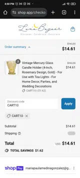 CART10 coupon verification screenshot