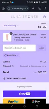 BRONZED coupon verification screenshot
