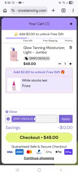 SIMPLYSERA20 coupon verification screenshot