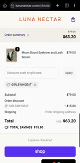 GIRLSWHOEAT coupon verification screenshot