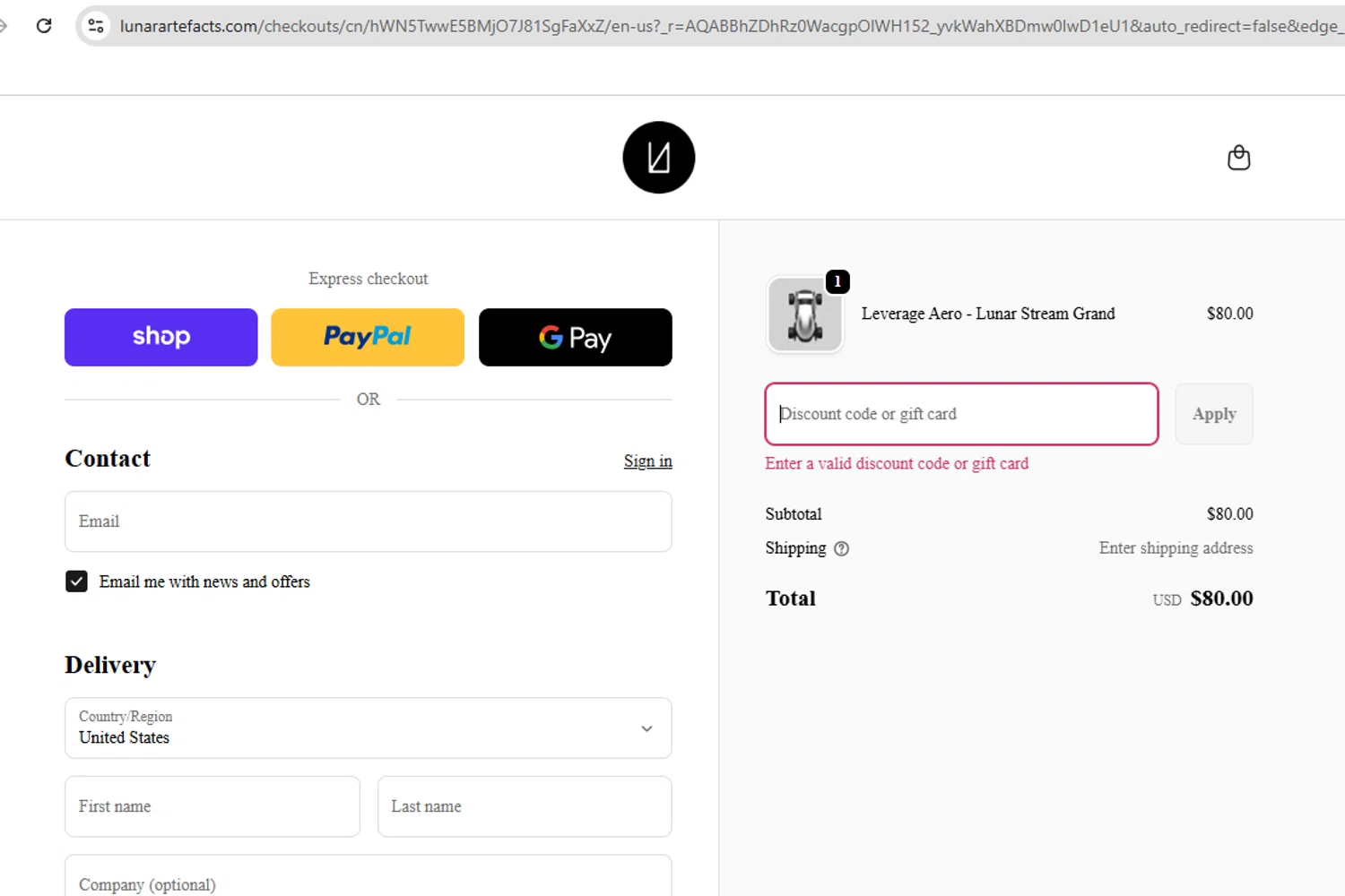 Lunar Artefacts promo code screenshot showing code WELCOME15 applied at Lunar Artefacts checkout page. Uploaded by SimplyCodes community member YHLQMDLGN on Nov 19, 2025