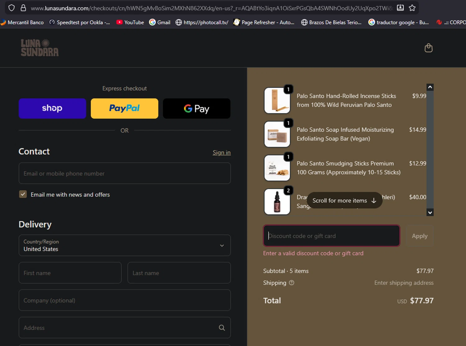 Luna Sundara promo code screenshot showing code TCC10 applied at Luna Sundara checkout page. Uploaded by SimplyCodes community member aliriotrasmonte on Nov 25, 2025