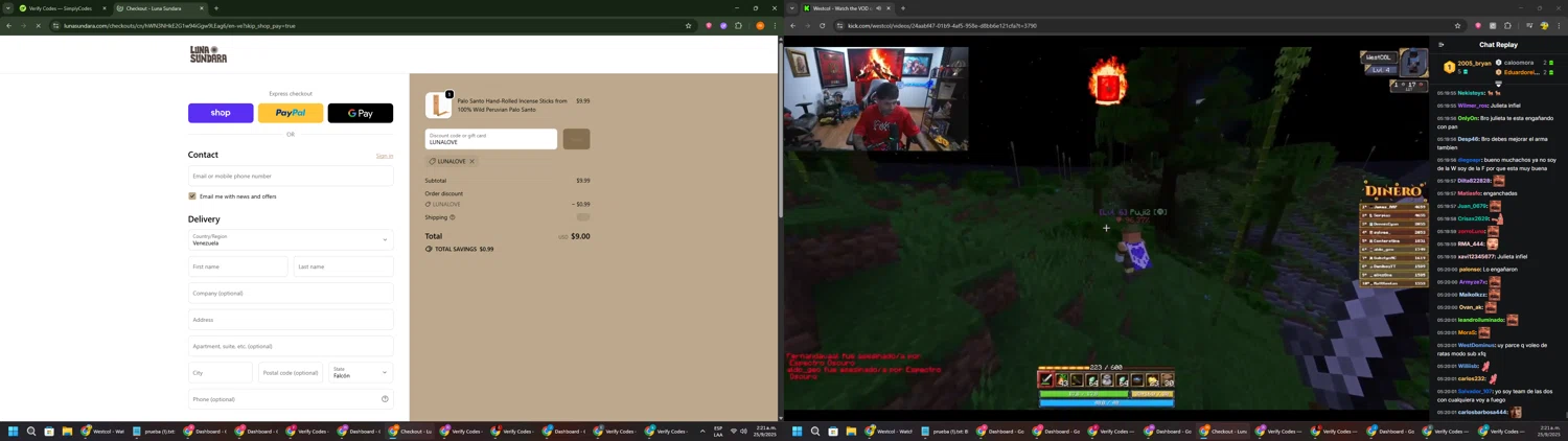 Luna Sundara promo code screenshot showing code LUNALOVE applied at Luna Sundara checkout page. Uploaded by SimplyCodes community member Davoxeneixe on Sep 25, 2025
