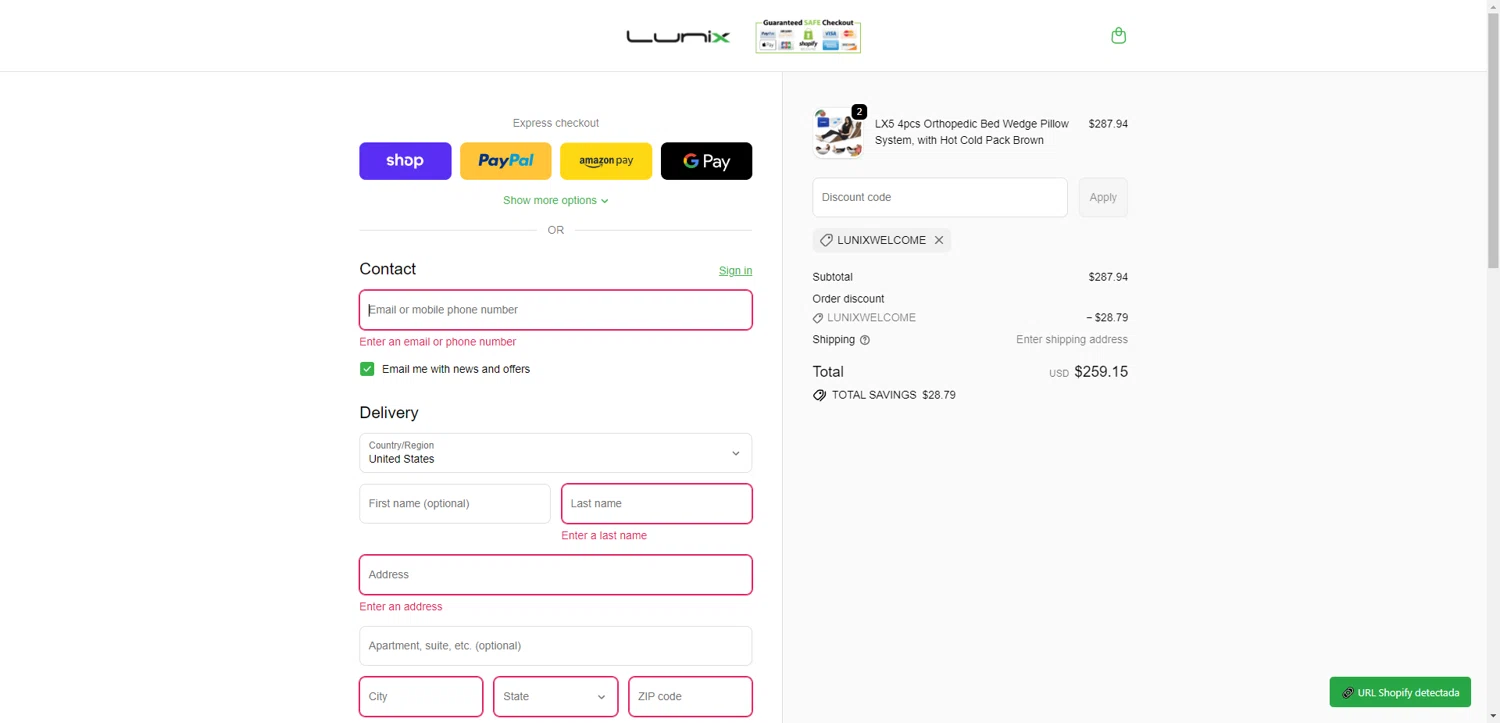 Lunix discount code screenshot showing code LUNIXWELCOME applied at Lunix checkout page. Uploaded by SimplyCodes community member CrownTiger6508 on Dec 28, 2025