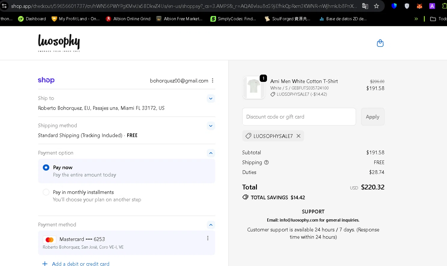 Luosophy promo code screenshot showing code luosophysale7 applied at Luosophy checkout page. Uploaded by SimplyCodes community member ScanGenius949 on Nov 9, 2025