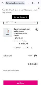 Lupit Pole coupon verification screenshot