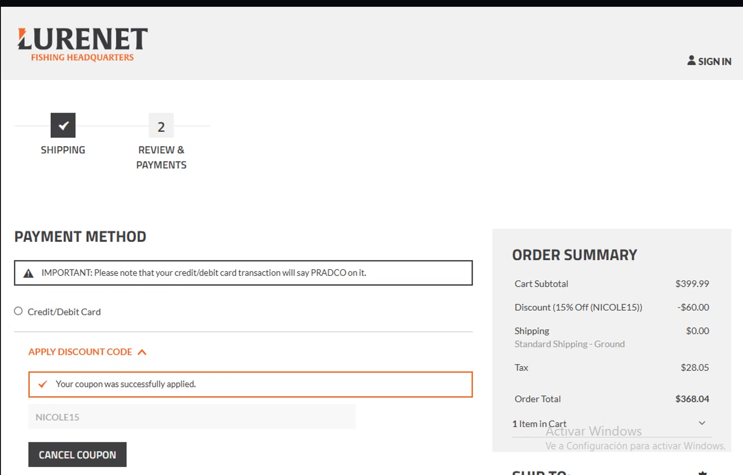 Lurenet Fishing Headquarters promo code screenshot showing code NICOLE15 applied at Lurenet Fishing Headquarters checkout page. Uploaded by SimplyCodes community member Gary_23 on Apr 6, 2025