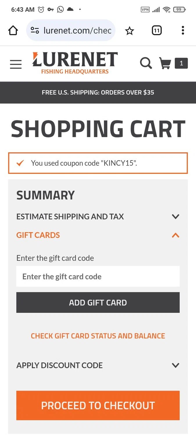 Lurenet Fishing Headquarters checkout page showing Lurenet Fishing Headquarters promo code box | Screenshot taken by SimplyCodes community member on Feb 24, 2025