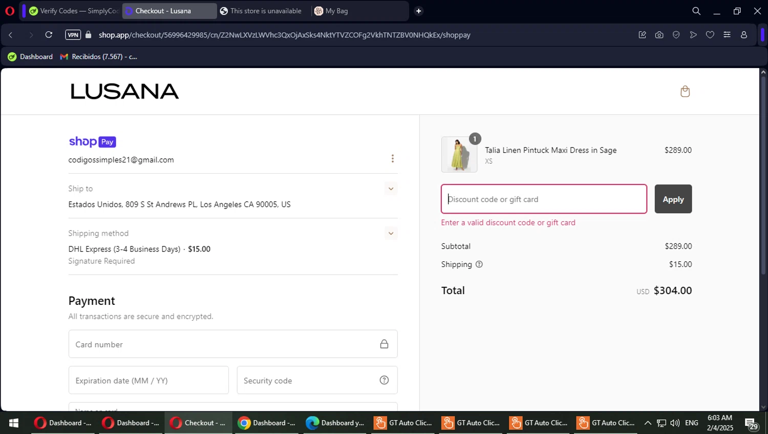 LUSANA promo code screenshot showing code SALE60 applied at LUSANA checkout page. Uploaded by SimplyCodes community member Typhlosion on Feb 4, 2025