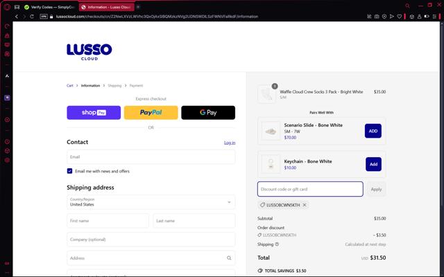 Lusso Cloud checkout page showing Lusso Cloud discount code box | Screenshot taken by SimplyCodes community member on Mar 19, 2025