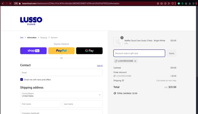 Lusso Cloud checkout page showing Lusso Cloud discount code box | Screenshot taken by SimplyCodes community member on Mar 22, 2025