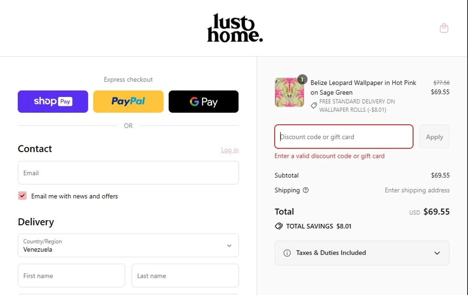Lust Home discount code screenshot showing code NEW10 applied at Lust Home checkout page. Uploaded by SimplyCodes community member mikhaildelmoral on Aug 1, 2025