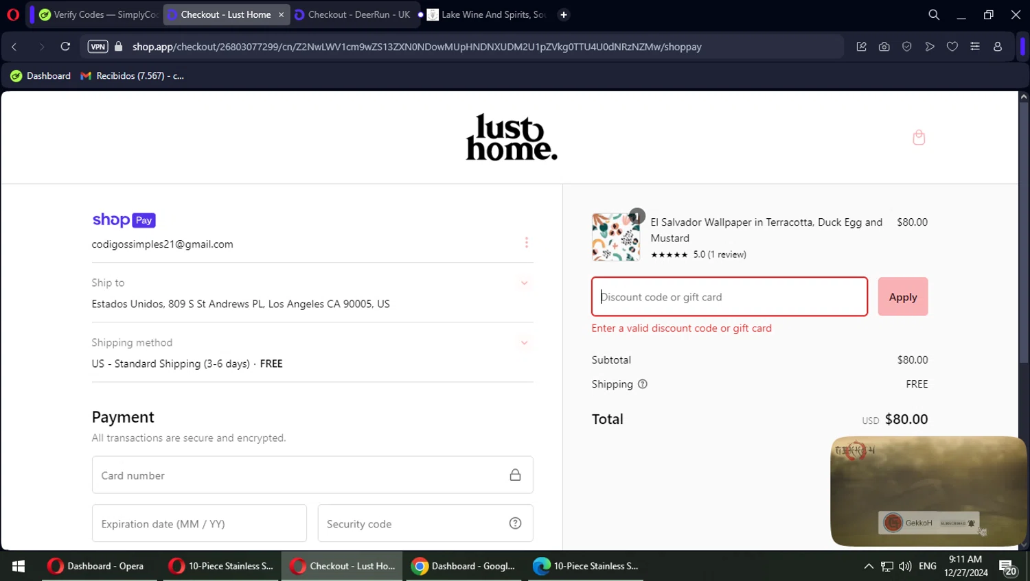 Lust Home discount code screenshot showing code BRIGHTFRIDAY applied at Lust Home checkout page. Uploaded by SimplyCodes community member Typhlosion on Dec 27, 2024