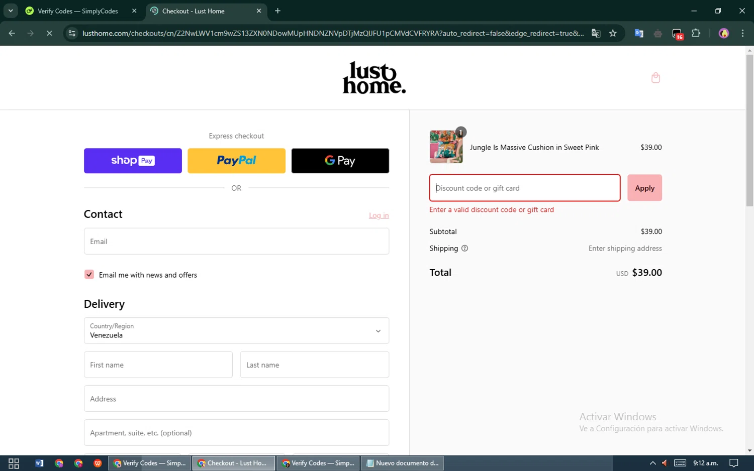 Lust Home discount code screenshot showing code BRIGHTFRIDAY applied at Lust Home checkout page. Uploaded by SimplyCodes community member EpicDefender5081 on Dec 27, 2024