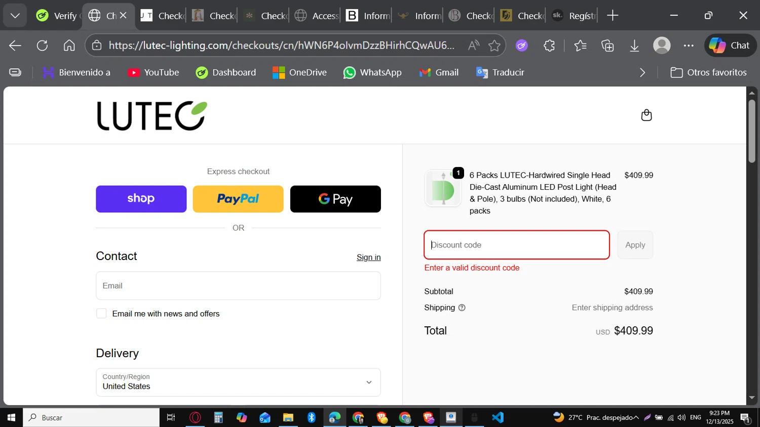 Lutec Lighting promo code screenshot showing code SALE20 applied at Lutec Lighting checkout page. Uploaded by SimplyCodes community member Carbon132 on Dec 14, 2025