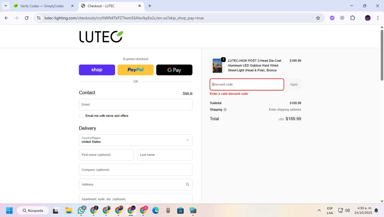 Lutec Lighting promo code screenshot showing code LOVE15 applied at Lutec Lighting checkout page. Uploaded by SimplyCodes community member GloriousGuardian9063 on Oct 24, 2025