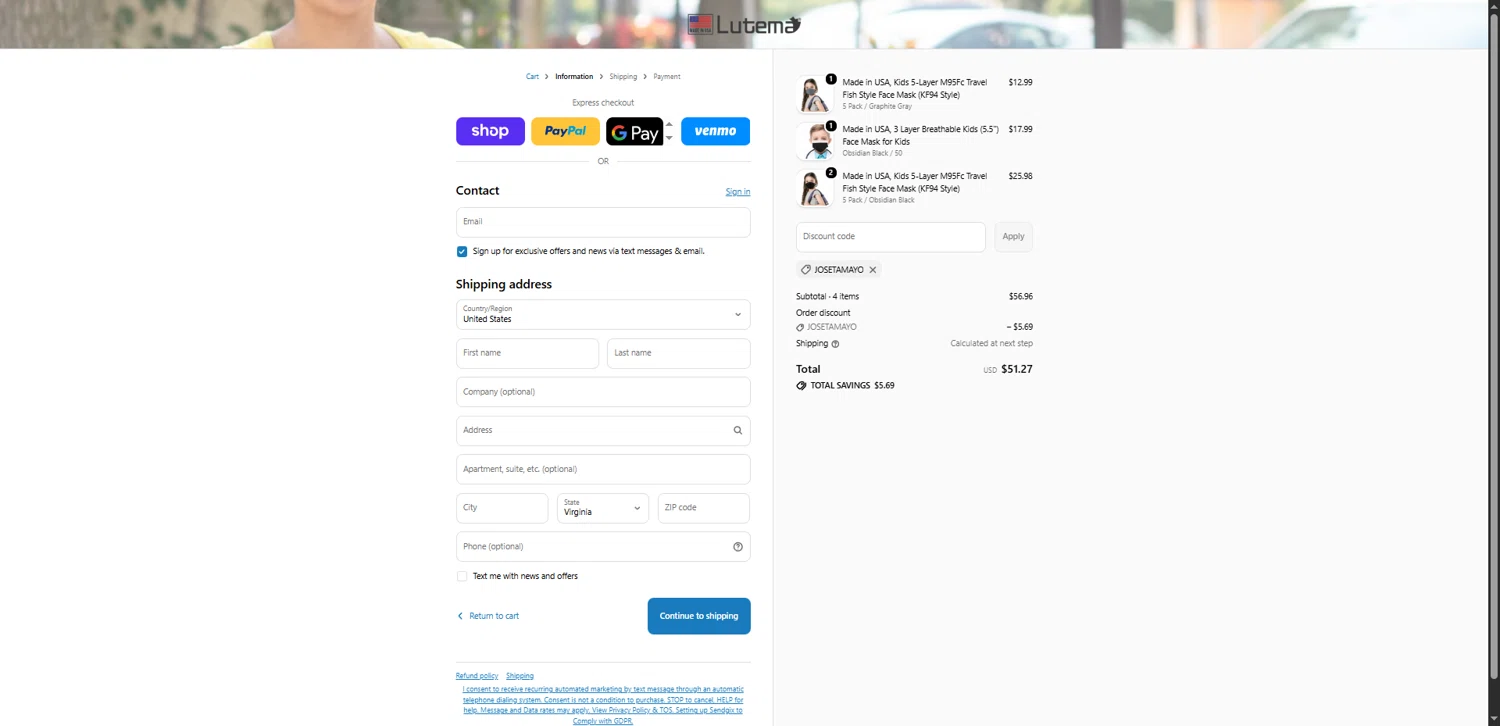 Lutema promo code screenshot showing code JOSETAMAYO applied at Lutema checkout page. Uploaded by SimplyCodes community member MagnificentEagle1411 on Feb 19, 2026