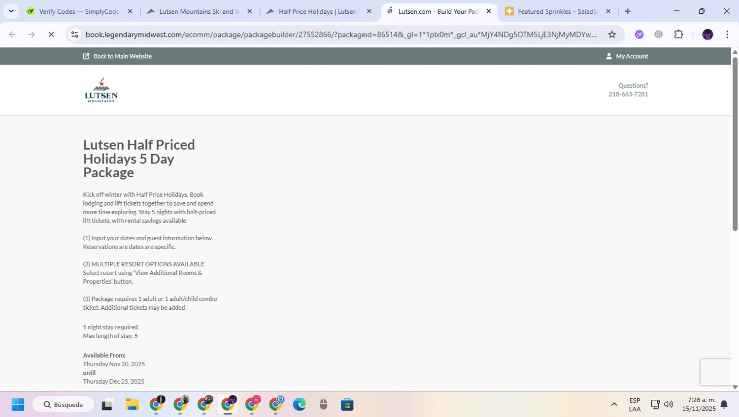 Lutsen Mountains promo code screenshot showing code SAVEONFLEX applied at Lutsen Mountains checkout page. Uploaded by SimplyCodes community member GloriousGuardian9063 on Nov 15, 2025