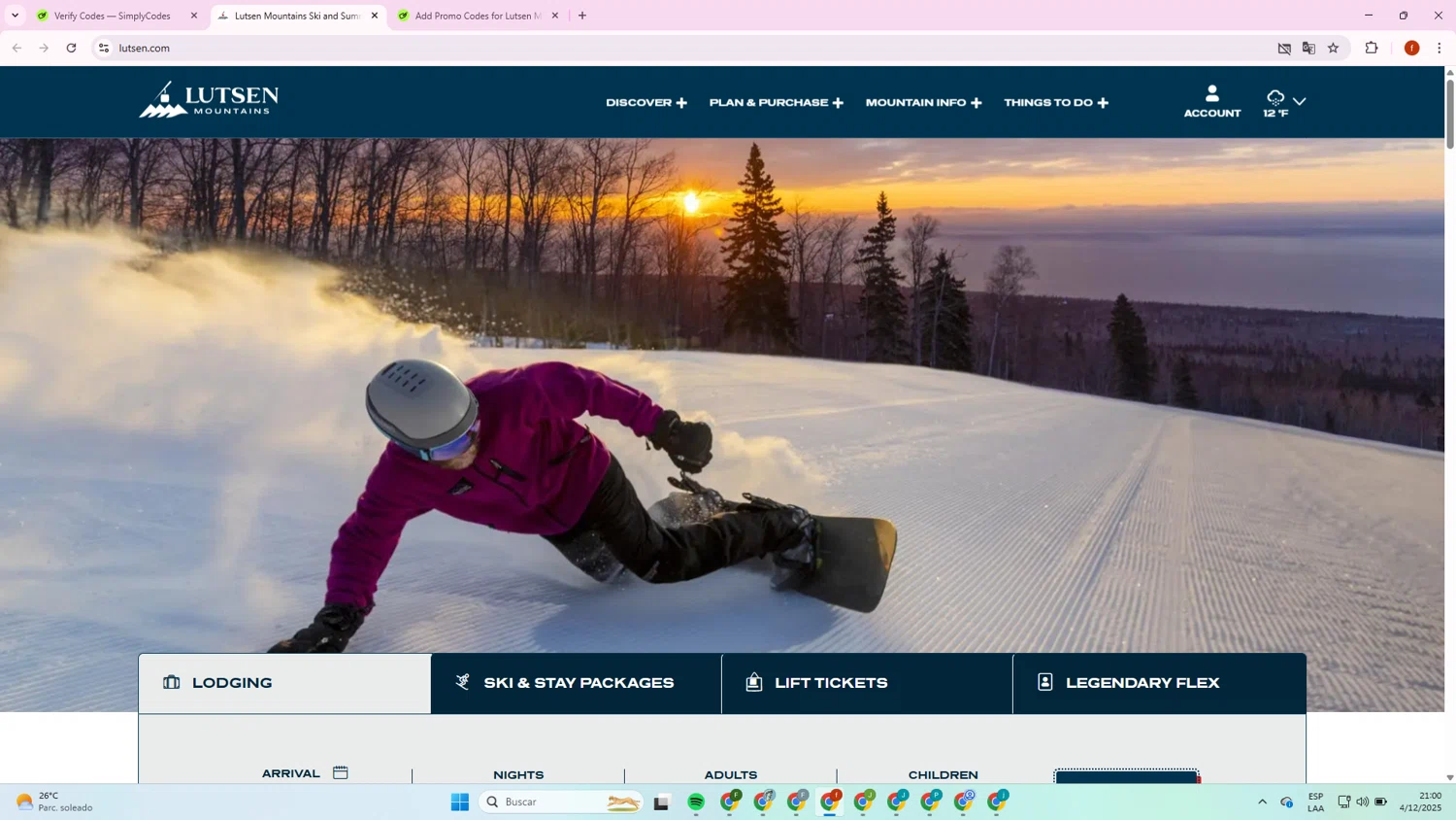 Lutsen Mountains promo code screenshot showing code BUYFLEX&SAVE$30 applied at Lutsen Mountains checkout page. Uploaded by SimplyCodes community member Collug on Dec 5, 2025