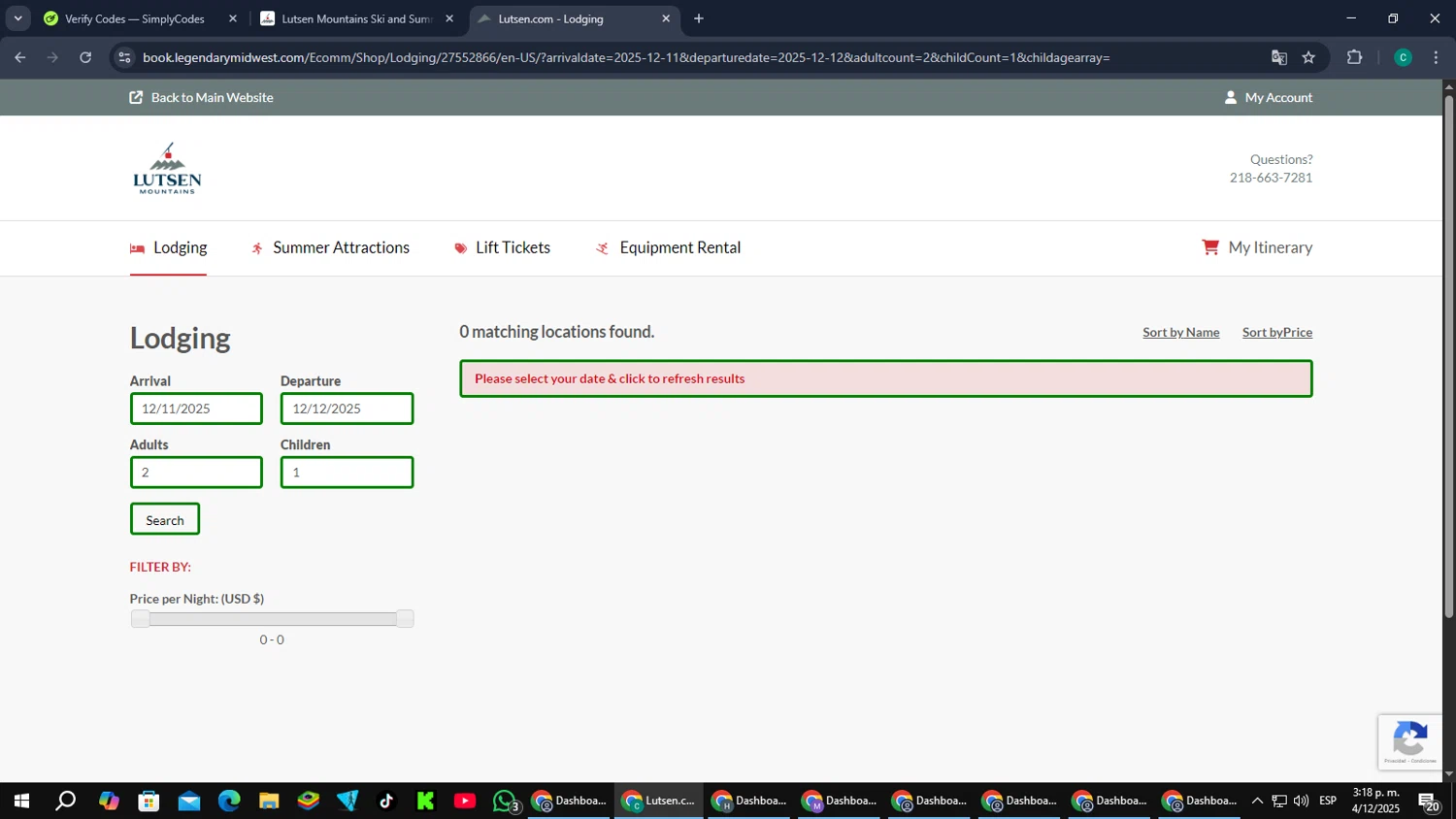 Lutsen Mountains promo code screenshot showing code BUYFLEX&SAVE$30 applied at Lutsen Mountains checkout page. Uploaded by SimplyCodes community member PromoScout874 on Dec 4, 2025